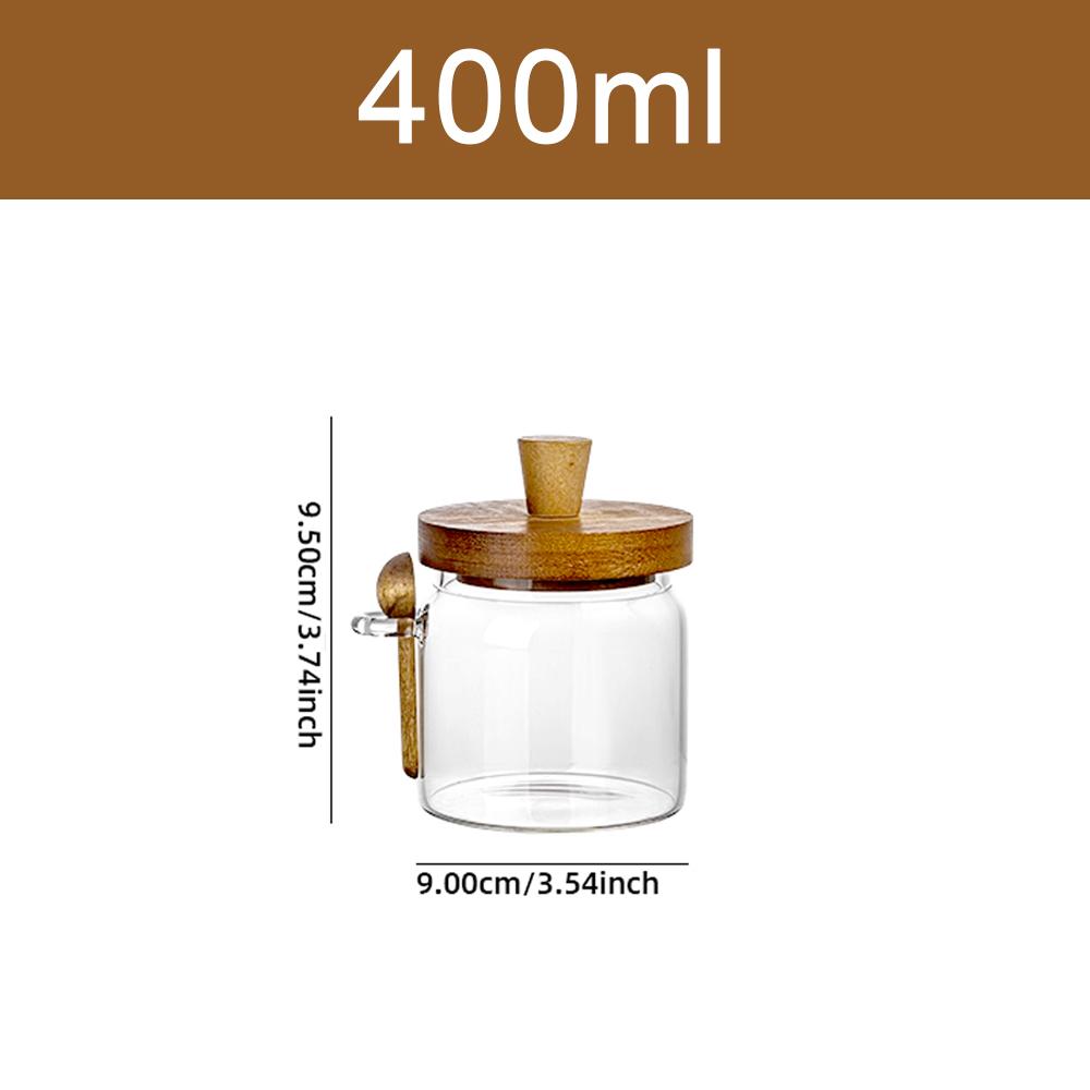 Glass Jar Grains Coffee Bean Tealeaf Storage Containers with Wood Spoon Lid Clear Spice Jar Bottle Kitchen Organizer