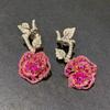Women's Luxury Bracelet Set with Red Corundum Rose Necklace Gemstone Earrings Camellia Bangle
