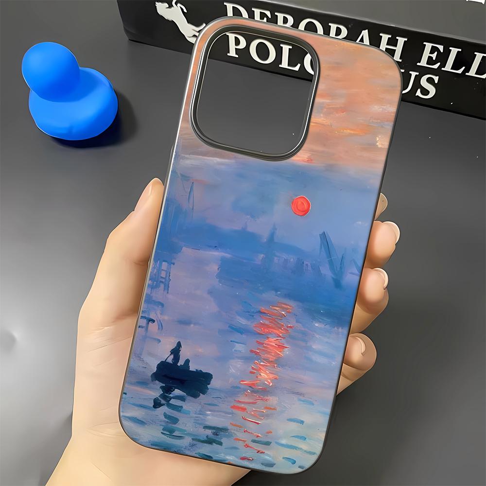 Phone Case For Iphone 14 15 Plus 16 17 Air 13 12 11 Pro Max Protective Solid Impact Resistant Funda Sunset Oil Painting Cover