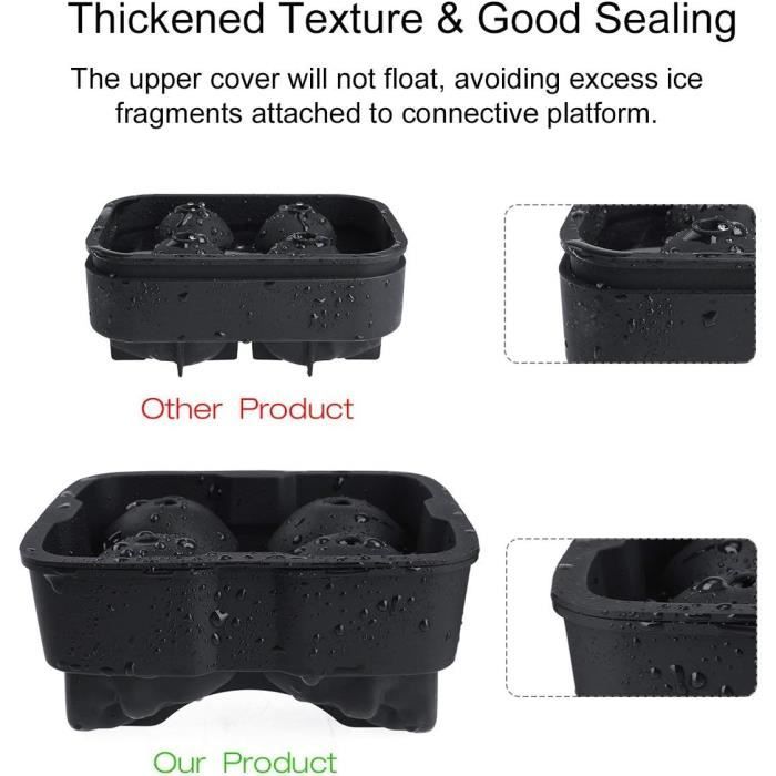 Ice Cube Tray - AN - 3D Skull Mold - Silicone - Lid - Black
