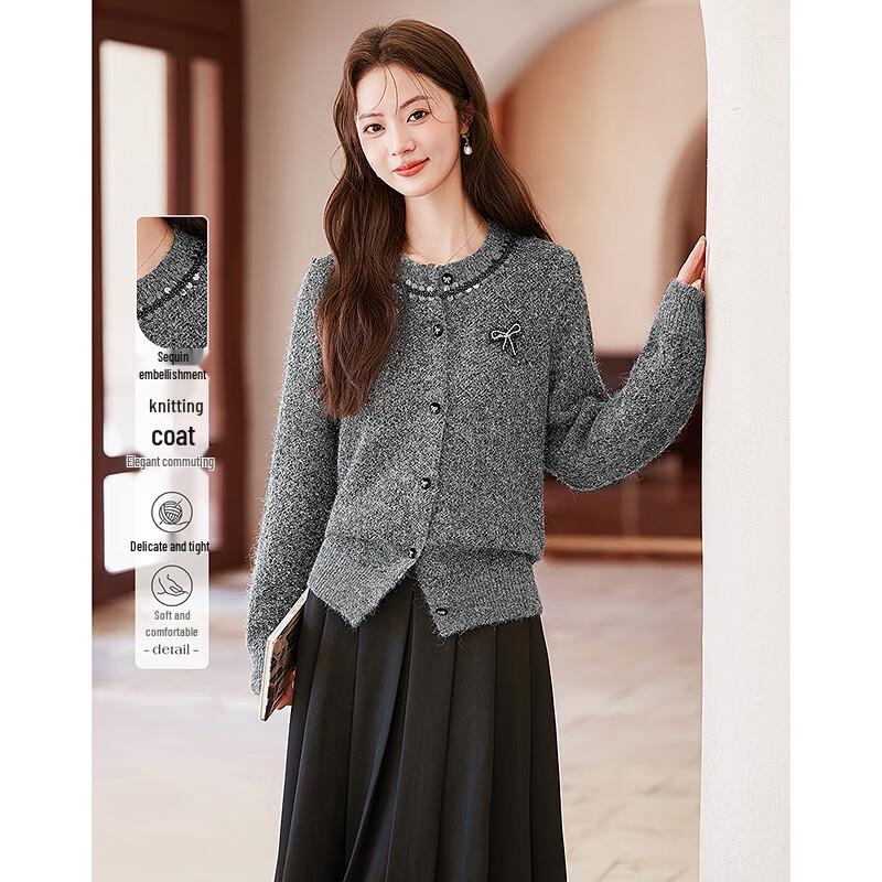 

Si Shui Nian Hua Women s Elegant Long Sleeve Knitted Short Cardigan One Size