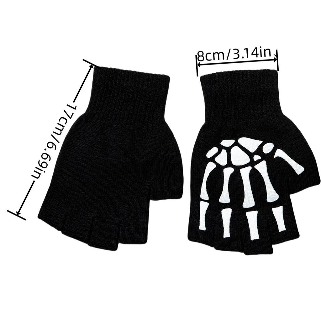 Boys' Halloween decorative warm gloves Fall and Winter split fingers open-fingered knit gloves Fashion skull hand pattern gloves