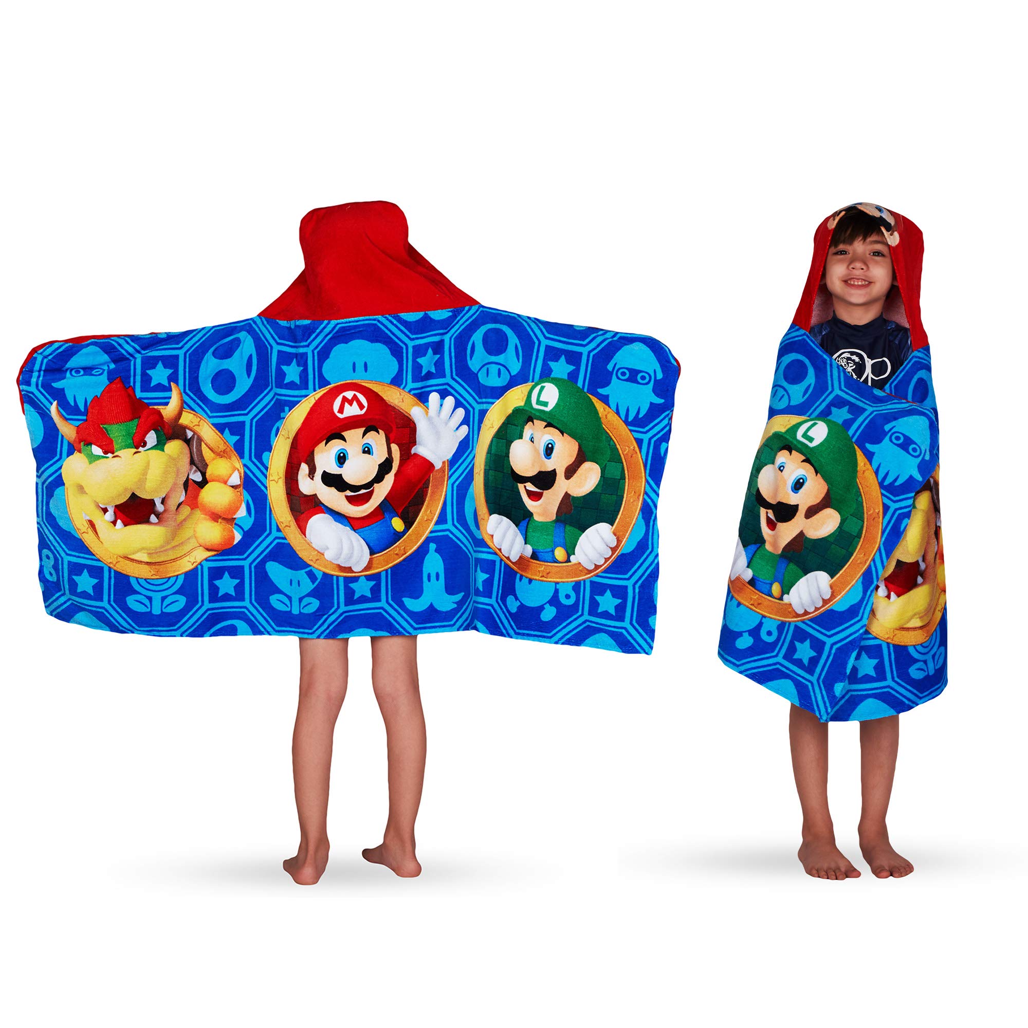 

Franco HH4668 Kids Bath & Beach Soft Cotton Terry Hooded Towel Wrap, 24 x 50 , Super Mario
