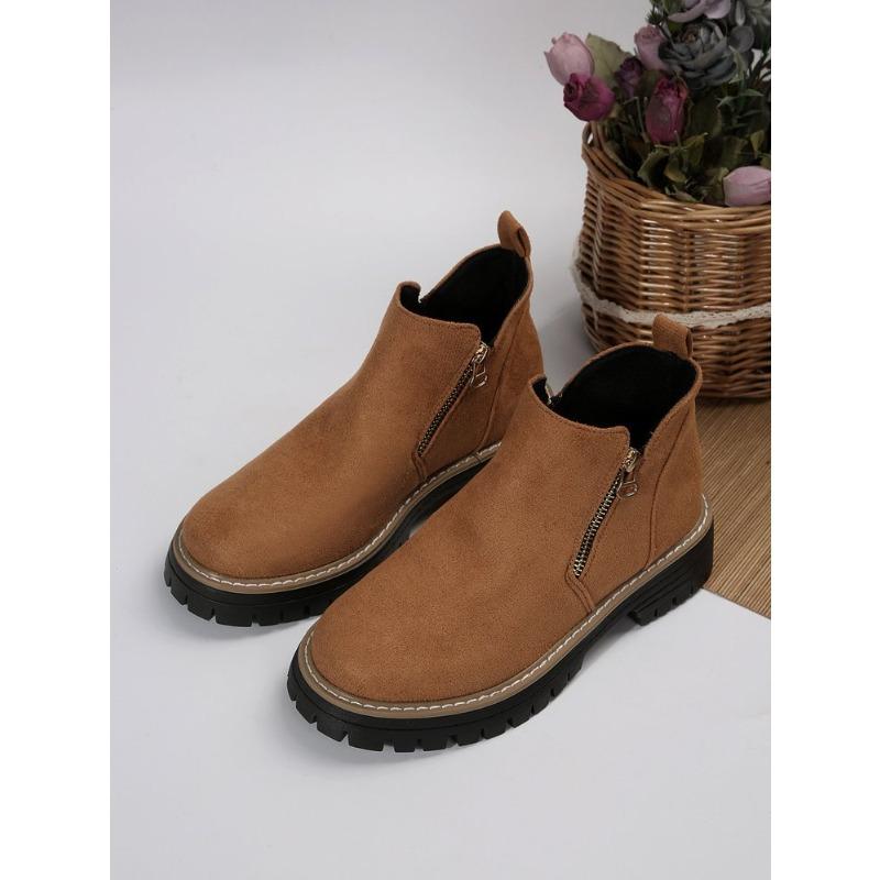 Autumn New Retro Design Casual Zipper Short Boots for Women Comfortable Versatile Non Slip Fashion Thick Soled Ankle Boots