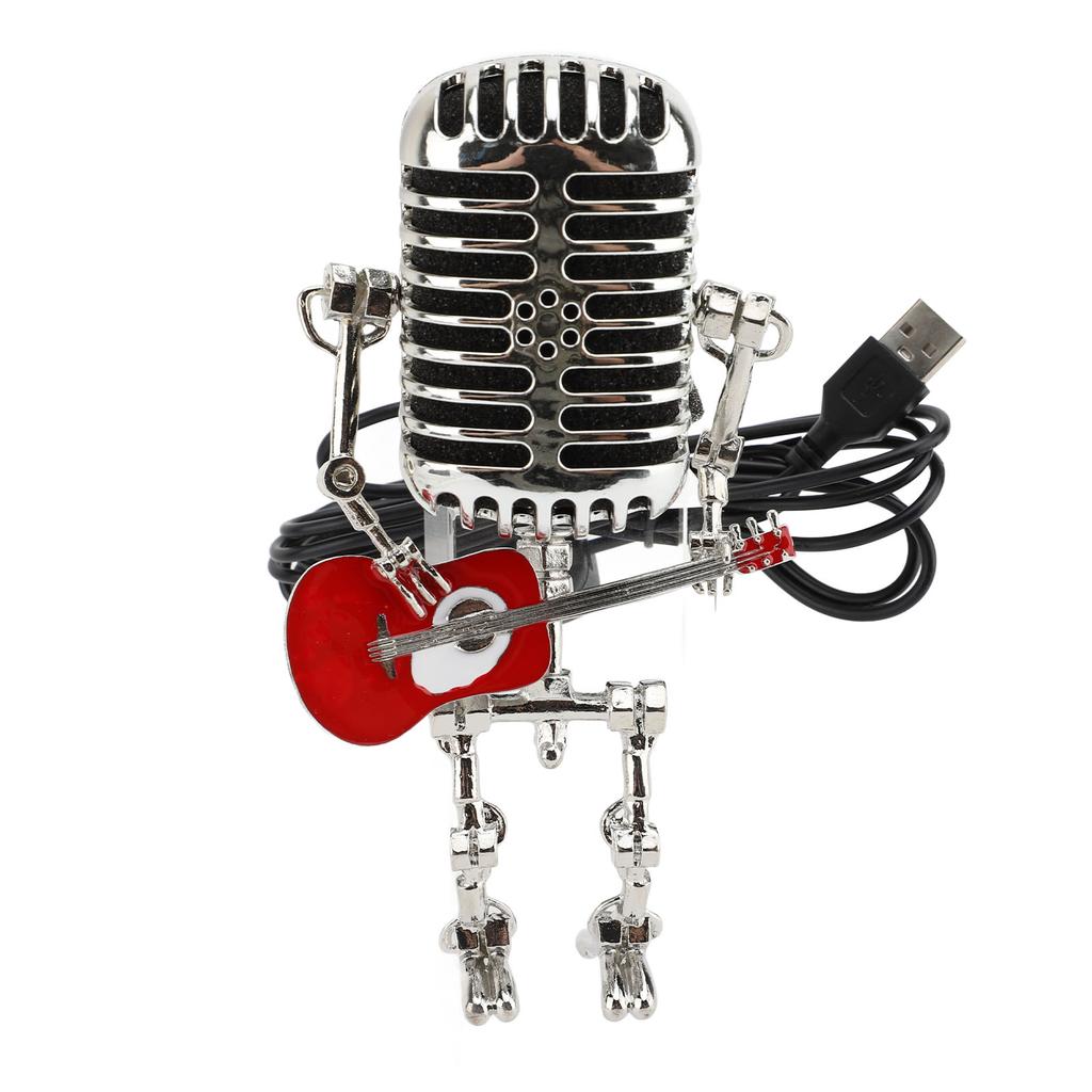 Vintage Microphone Guitar Robot Table Lamp Aluminum Retro Metal Robot Night Light for Bedroom Desk H