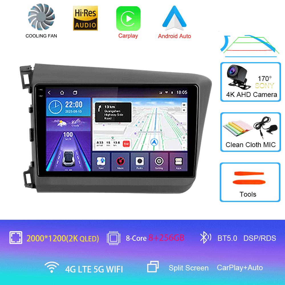 Car Radio Carplay Auto WIFI+4G For Honda Civic 2012 2013 2014 2015 Android 14 Multimedia Player Stereo GPS Head Unit No DVD 2Din