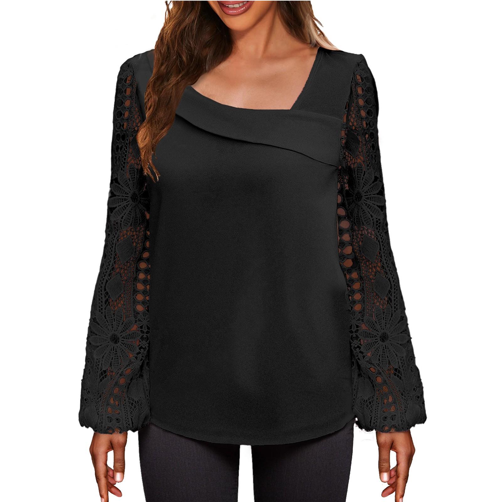 Модные женские повседневные свободные кружевные футболки с длинными рукавами — фото 3