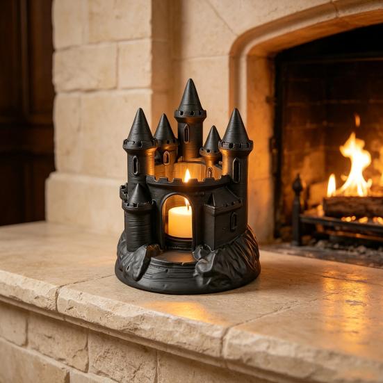 Gothic Style Table Centerpiece 3D Printed Medieval Castle Candle Holder, Dark Handmade PLA Art Candlestick, Fantasy Ornament for Halloween Home