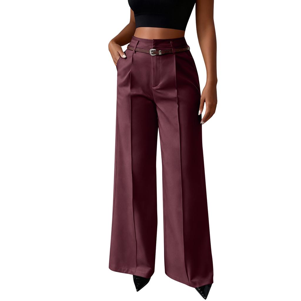 Women's Wide-leg Trousers, High-waisted Straight-leg Business  Trousers, Long Trousers With Belt