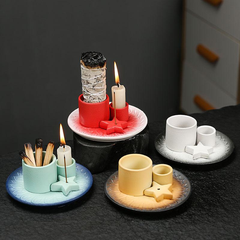 Ceramic Aromatherapy Candle Holder Minimalist Nordic Style Sage Incense Burner Home Decor
