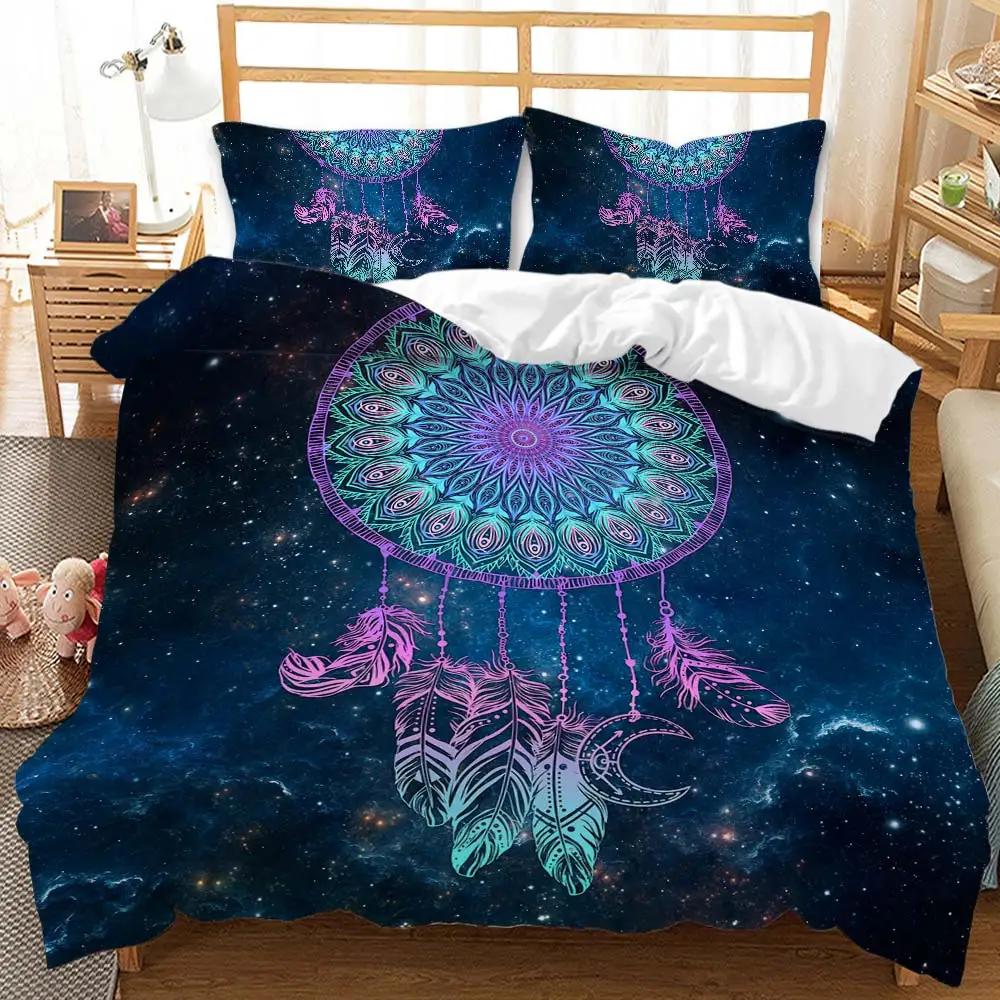 Lapač snů Sada povlaku na přikrývku Boho Zářivé peří Sada povlaku na přikrývku Twin Mandala Double Queen King Size Polyesterový povlak na přikrývku