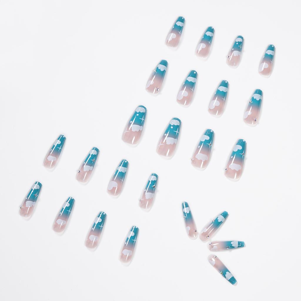 Sky blue clouds gradually change rhinestone wearing finished nail art fake nail nail patch nail patch removable