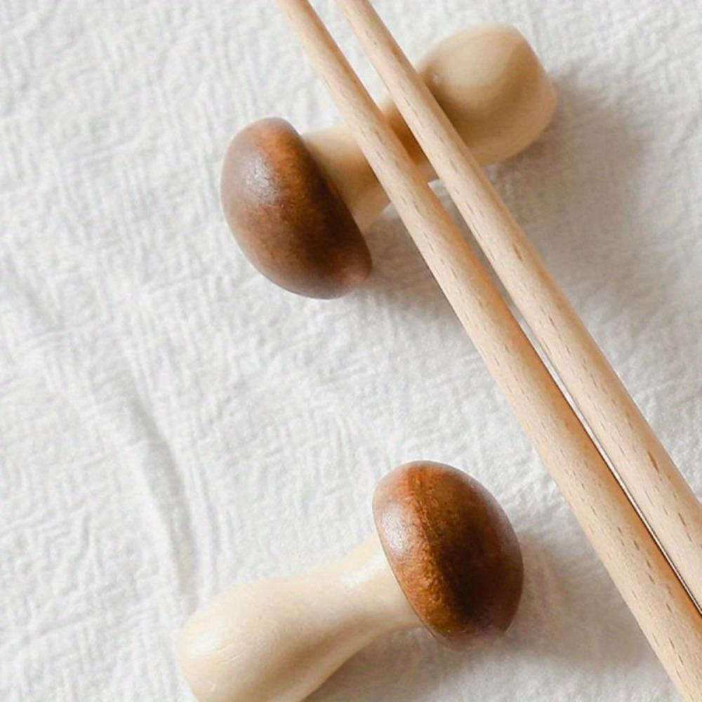 Lot de 2 porte-baguettes en bois en forme de champignon, décoration de table de cuisine, repose-baguettes, cuillère, fourchette, couteau