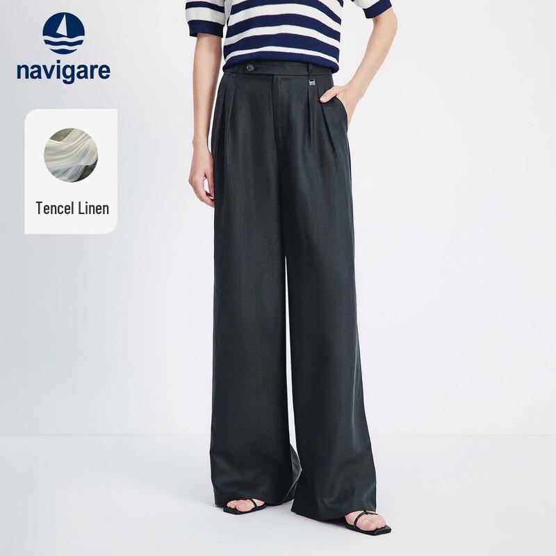 Navigare Women s High-Waist Tencel Linen Wide-Leg Pants S