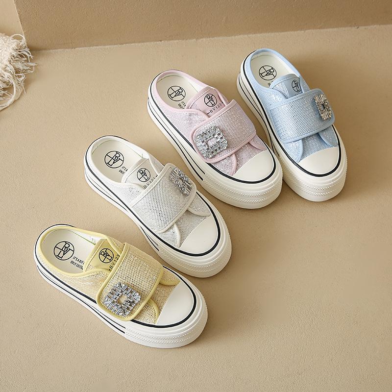 

Platform canvas shoes women s summer thin new mesh breathable mesh shoes without heel little white shoes wear cool slippers outside 35