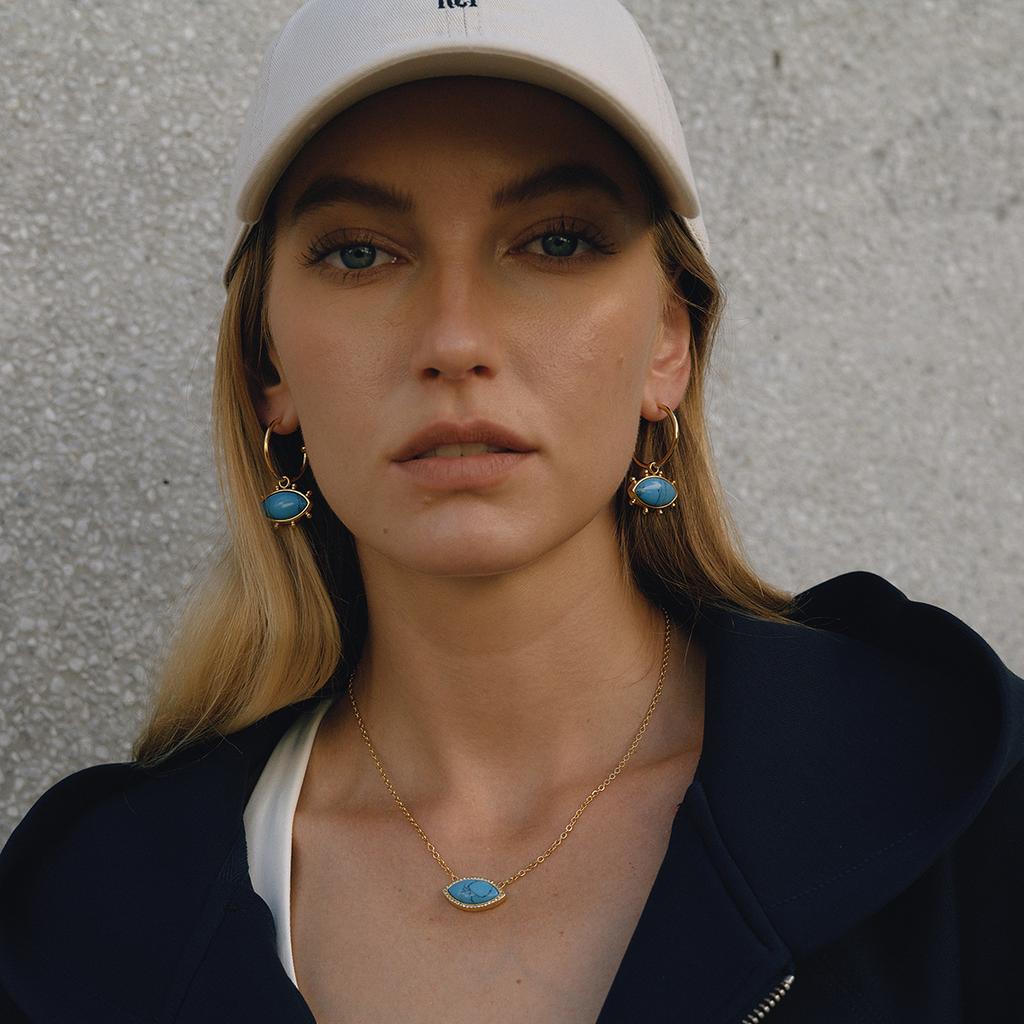 Youthway Blue Turquoise Evil Eye Pendant Necklace For Women  Gold Plated Stainless Steel Necklace Fashion Jewelry Girls Gift