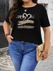 New T-shirt Leopard Print Heart Pattern Black T-shirt