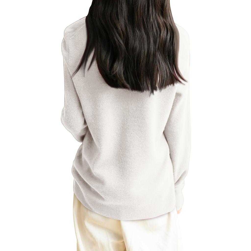 Women's Fashion Flat-Knit V-Neck Pullover Sweater Solid Color Long-Sleeve Top