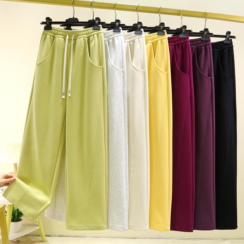 Spring Cotton Colorblock High Waist Casual Banana Pants - Plus Size, Slimming, Versatile Straight Leg with Pockets