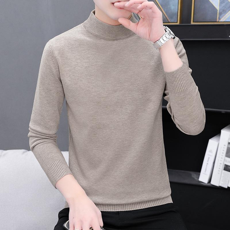Herren Rundhals-Pullover Herbst und Winter Große Größe Locker Gestrickter Pullover Einfarbig Inneres Langarm-Unterhemd Warmhalten Top