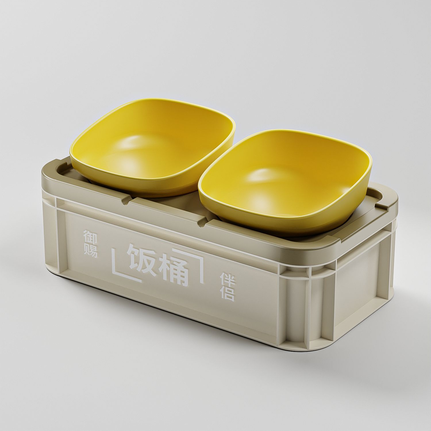 

Tilted Double Pet Bowl Set Durable Outdoor Camping Cat Dog Food Water Feeder With Gift Box Package Pet Bowl - Khaki