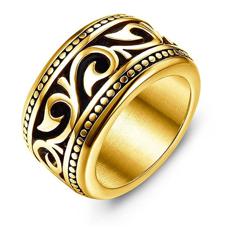 European and American Men's Titanium Steel Ring Totem Wide Ring Retro Carved Hand Jewelry