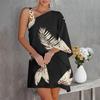 Women's Sexy Off-the-Shoulder One Strap Sloping Shoulder Printed Midi Dress