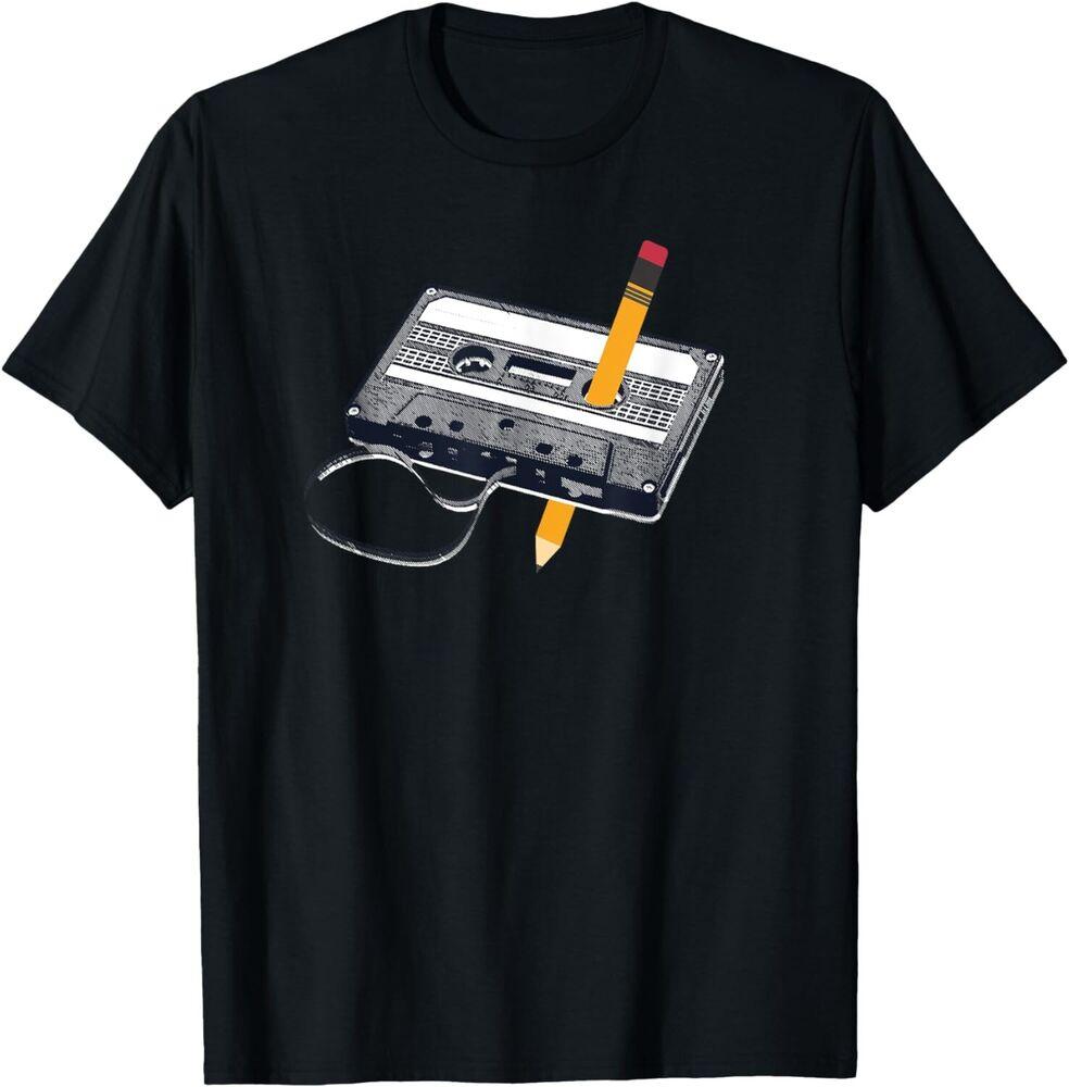 

80s Cassette Tape Pencil 1980s Retro Vintage Throwback Music Gift Unisex T-Shirt XL