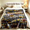 Construction Vehicles Theme Custom Blanket Personalized Name & Text Customized Soft Warm Throw Blanket Home Decor