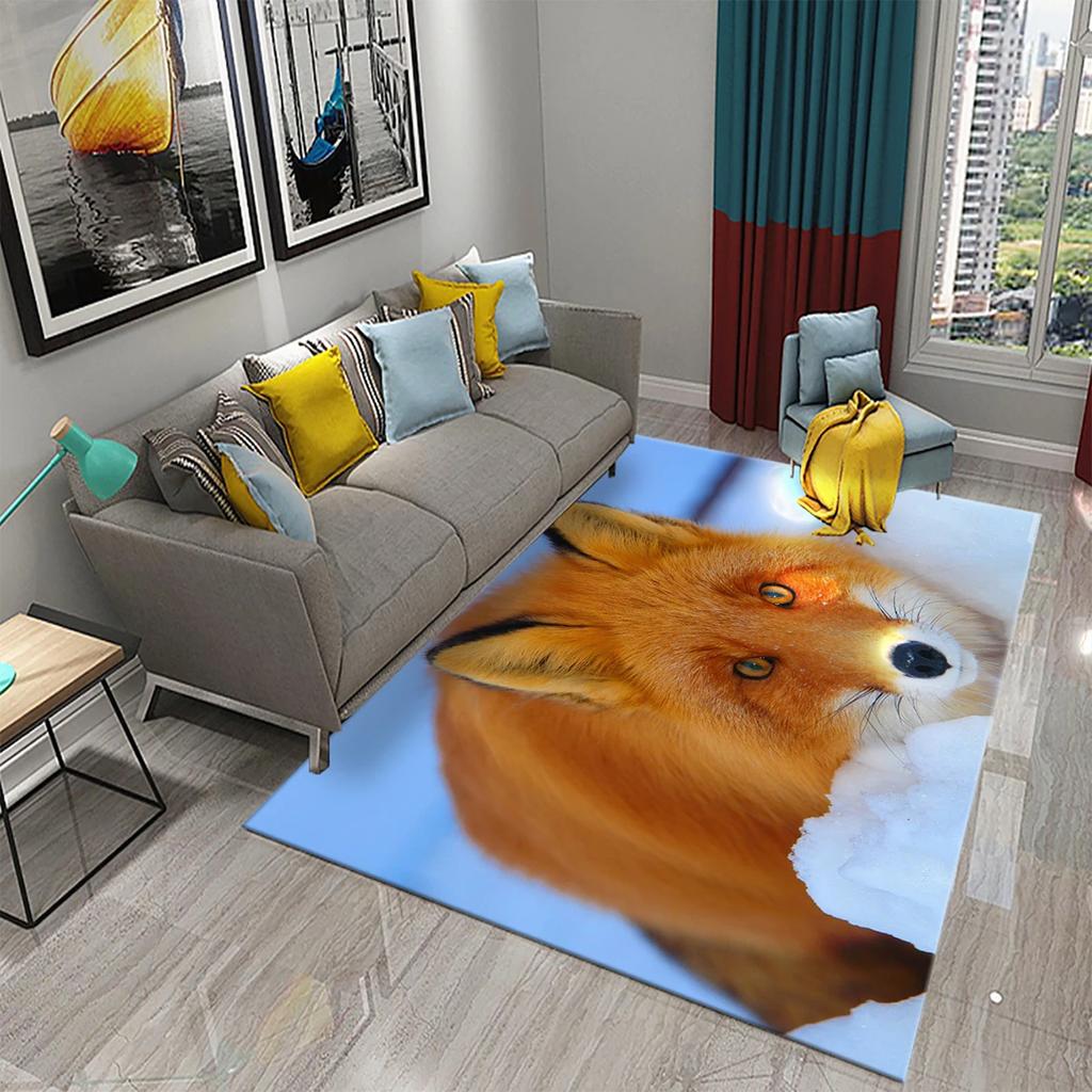 3D Lovely Fox Carpets Cute Wild Animals Mat for Living Room Bedroom Kitchen Area Rug Child Home Decor Carpet Kids Room Play Mat