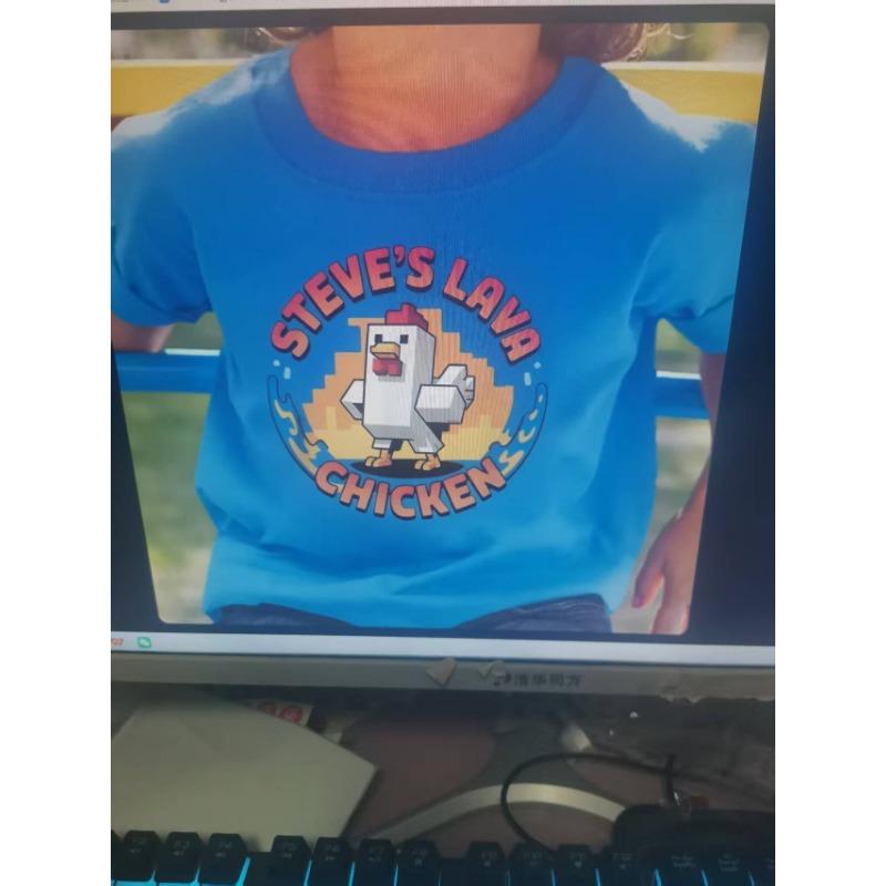 Fun Cartoon Summer Children Fashion Cartoon Round Lava Chicken Cute Boys Casual Short Sleeve T-Shirt All-Matching