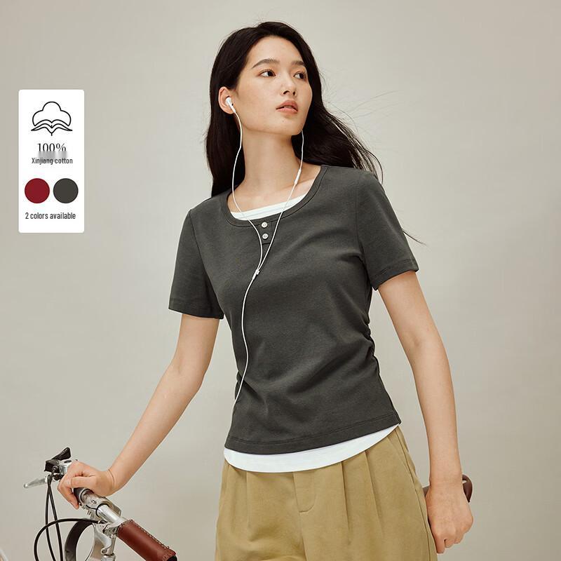 INMAN Women s Color-Block Faux Two-Piece Short Sleeve T-Shirt M