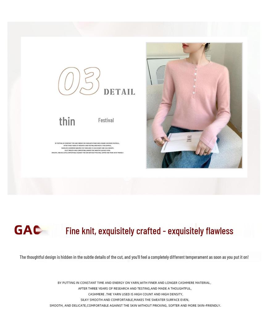 2025 Autumn/Winter Women's Cashmere Sweater: Round Neck, Slim Fit, Loose Buttoned Pullover