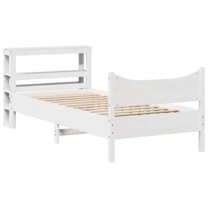 VidaXL Cadre de lit avec tête de lit blanc 90x200cm bois de pin massif, sommier, cadre de lit simple, cadre de lit en bois 3306313
