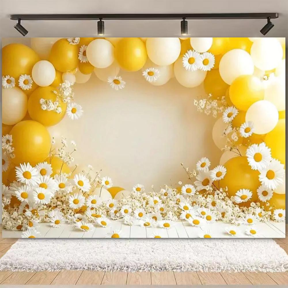 Spring Daisy Flower Backdrop Baby Shower Boho ArchBalloons Backdrop Girl Birthday Cake Smash Easter Kids Portrait Photo Props