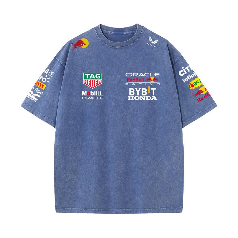 Summer F1 Racing Suit Red Bull Vestapan Team Uniform Short Sleeved Vintage Wash T-shirt Round Neck T-shirt