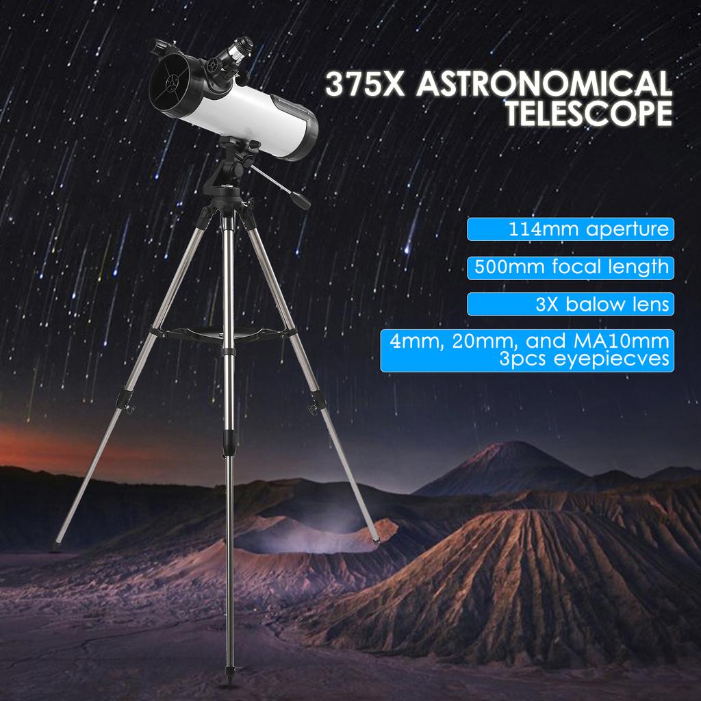 375X Astronomical Telescope High Power Monocular Telescope Refractor Spotting Scope with Retractable Tripod 3X Barlow Lens Tool