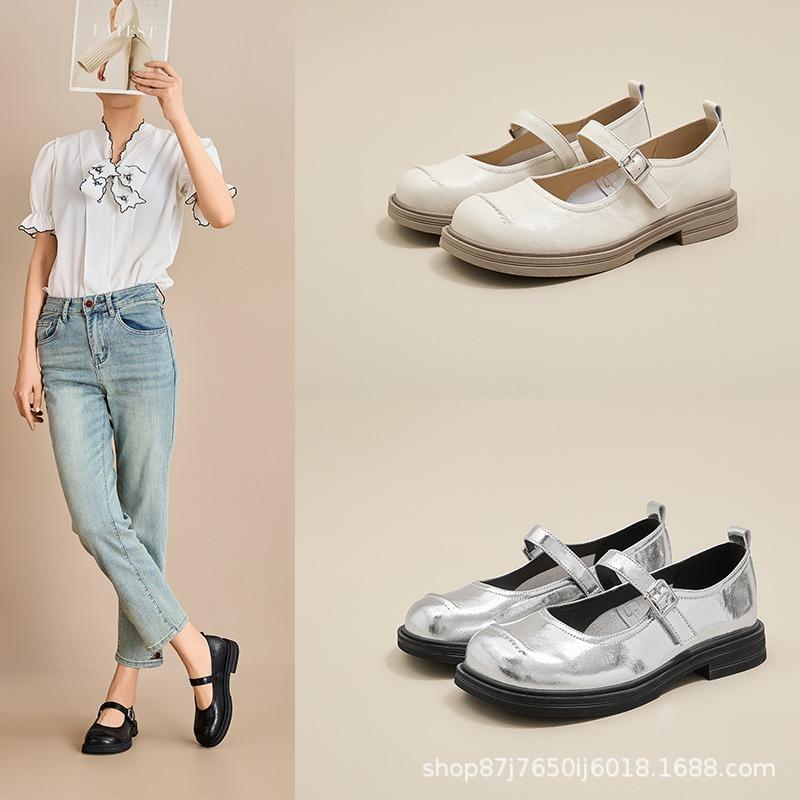 Leather Women's Buckle Flat Casual Shoes Women's Solid Color Mary Jane Women's Shoes