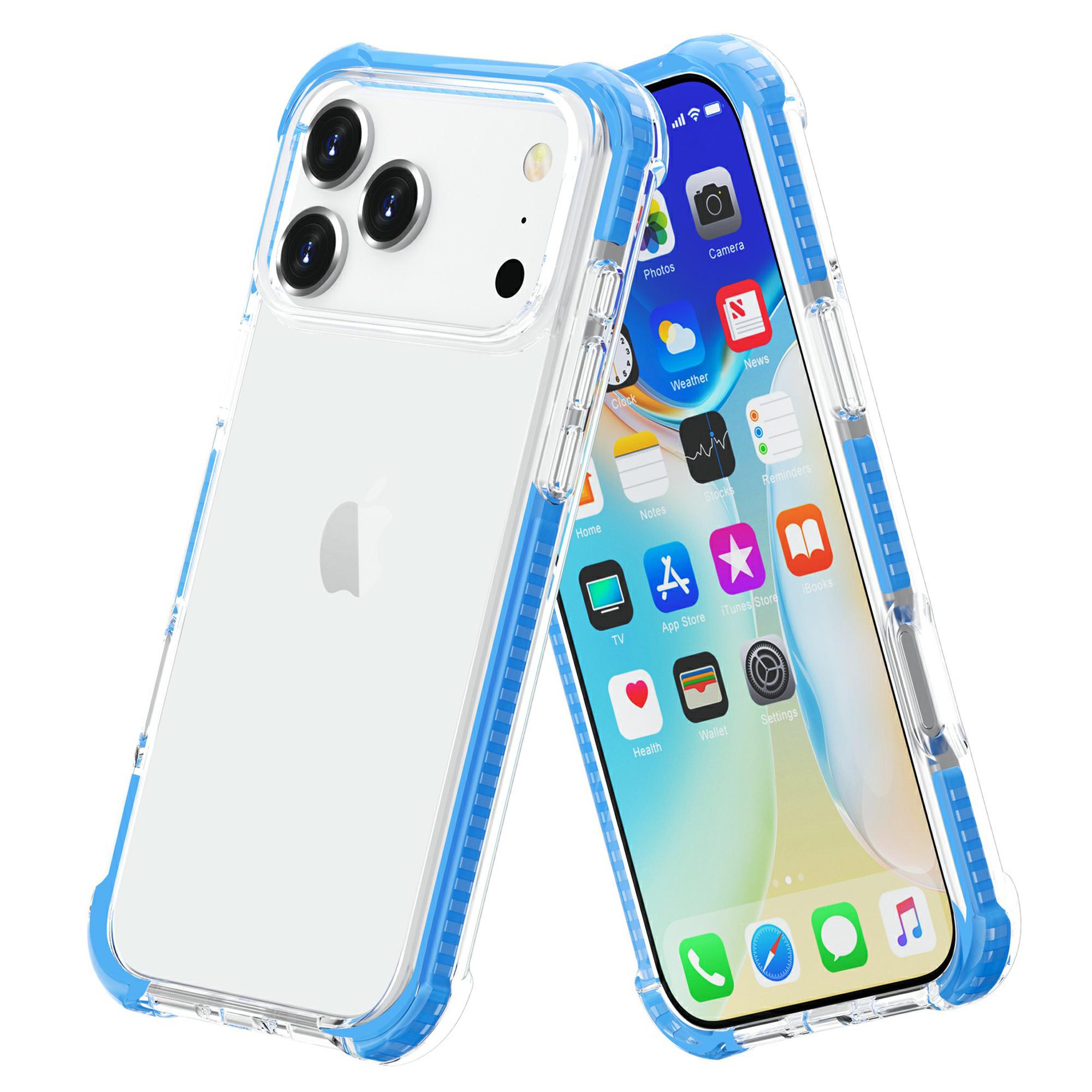 

For iPhone 17 Pro Max Case Four Corners Anti Drop Clear TPU+TPE+PC Phone Cover Transparent Blue