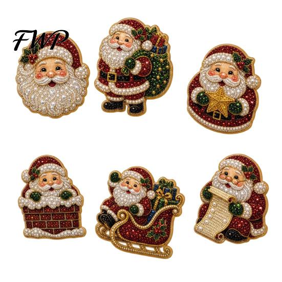 Reindeer Kitchen Decor 6Pcs DIY Faux Pearl Painting Fridge Magnet, Santa Snowman Stocking Tree Magnetic Decorations Gingerbread Snowflake Handmade
