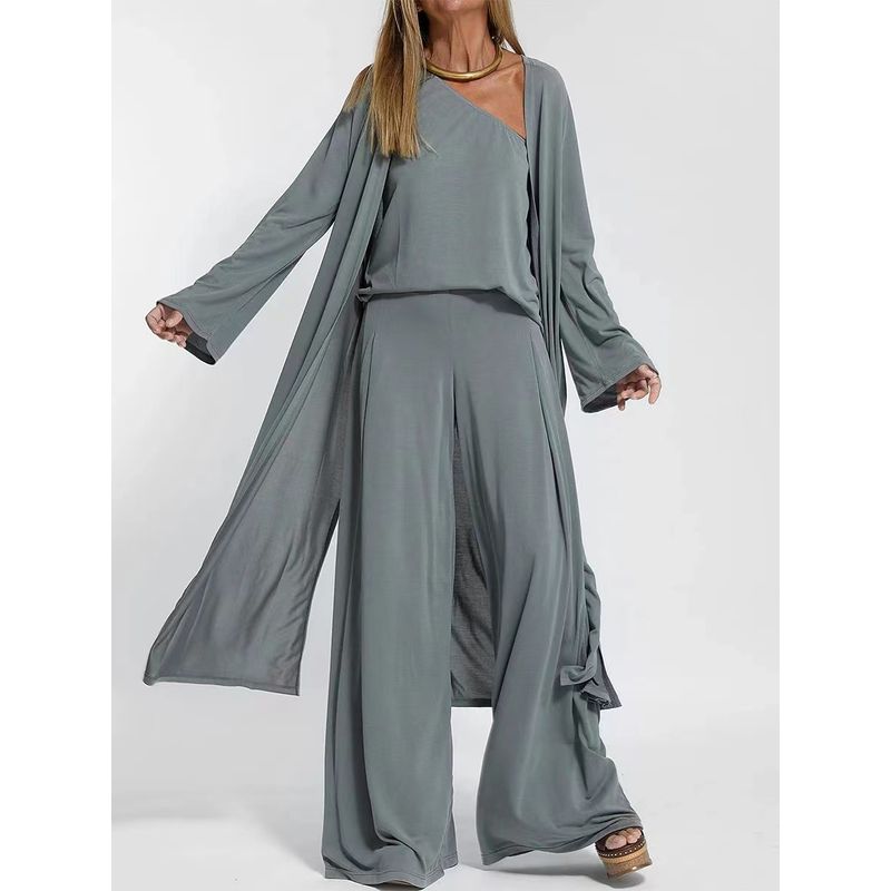 

Fashion Style T-shirt Cardigan Loose Pants Four-Piece Loose Fitting Casual Four Piece Set Grey XL