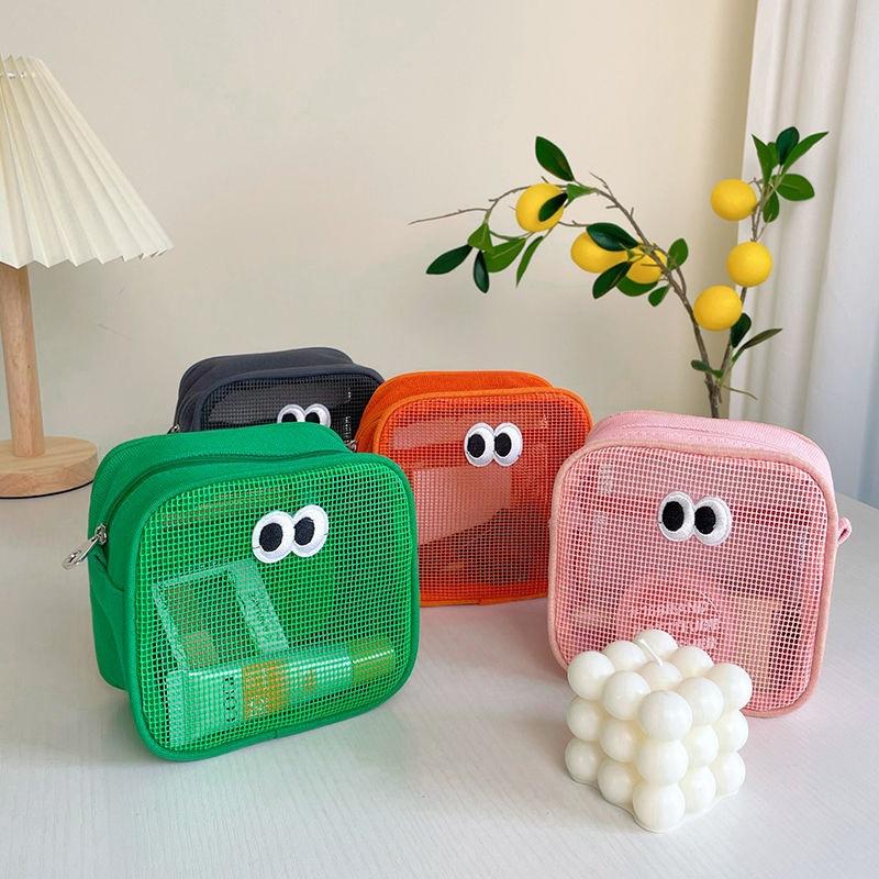 Candy Color Mesh Cosmetic Bag Cute Big Eyes Make Up Case Kawaii Makeup Pouch Makeup Case Portable Toiletry Storage Bag