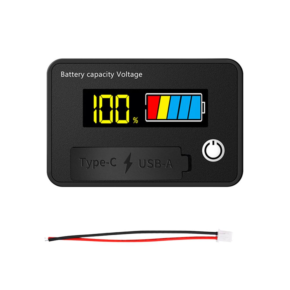 DC8-30V Battery Capacity Indicator Lead-Acid/Lron-Lithium/Ternary Lithium Measurement with USB3.0 and Tpye-C for Car Motorcycle