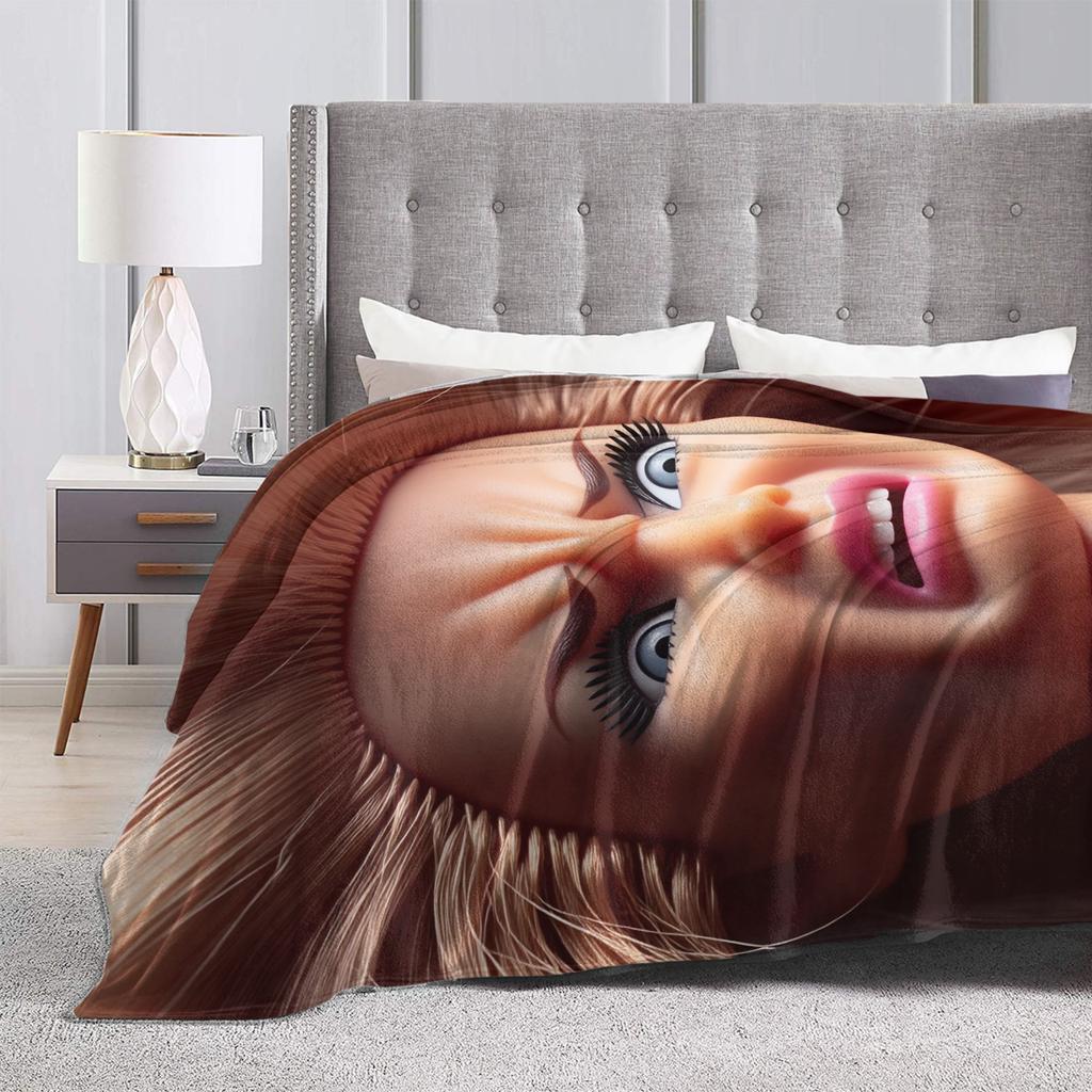 Warm Soft blanketBoy Girl Airplane Travel Funny Disgusting Doll Face Meme Hilarious Sarcastic Throw Blanket Flannel Bedspread