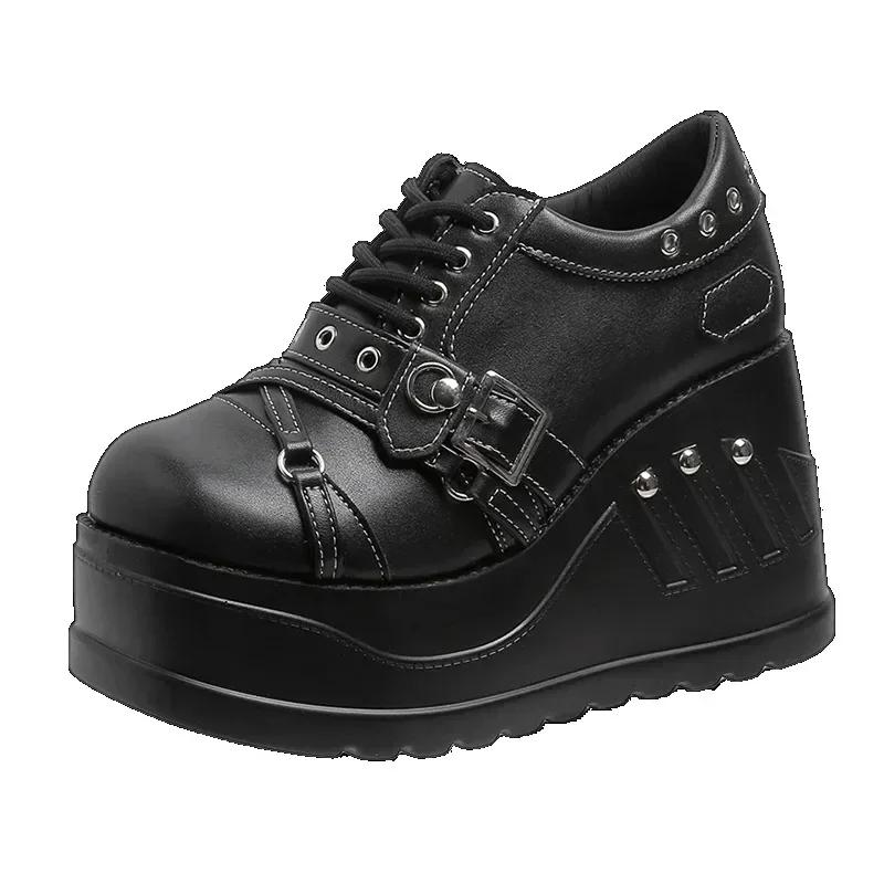 

Модные панк готические туфли-лодочки женские 2025 новые на толстой подошве брендовые туфли на платформе Мэри Джейн на танкетке на высоком каблуке для вечеринки косплея дизайнерские туфли Лолита 35 чёрный