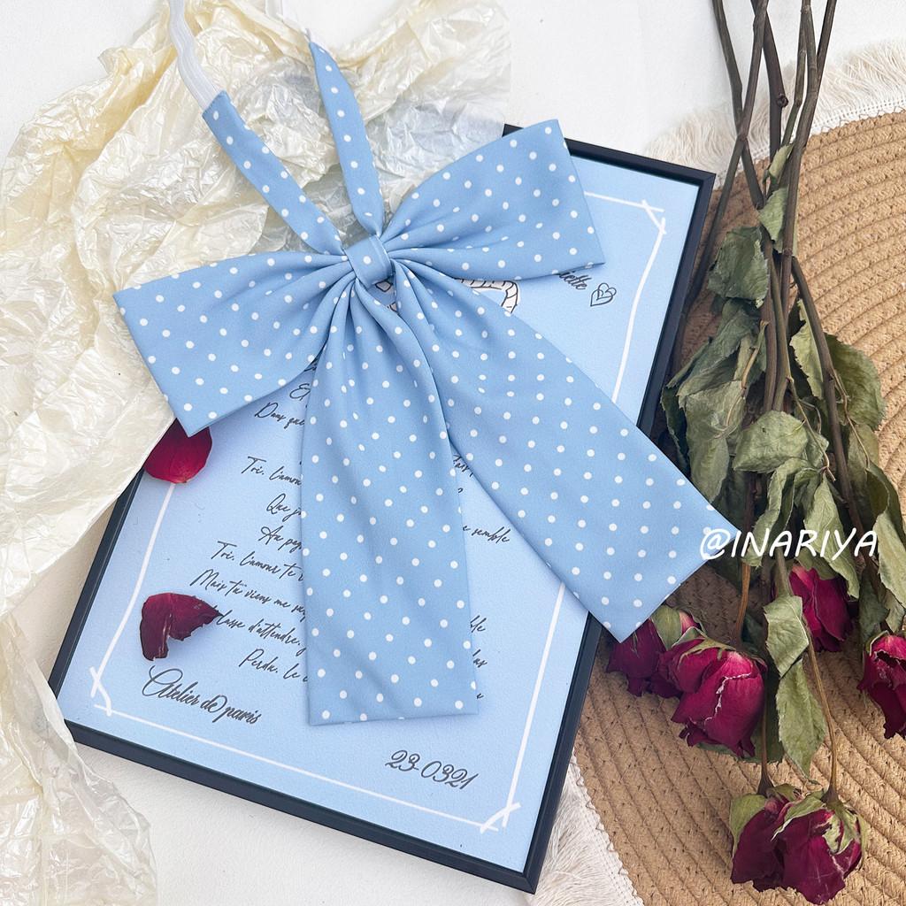 Polka Dot Long Handle Bow Tie Jk Uniform Accessory With Woven Fabric For Daily Wear