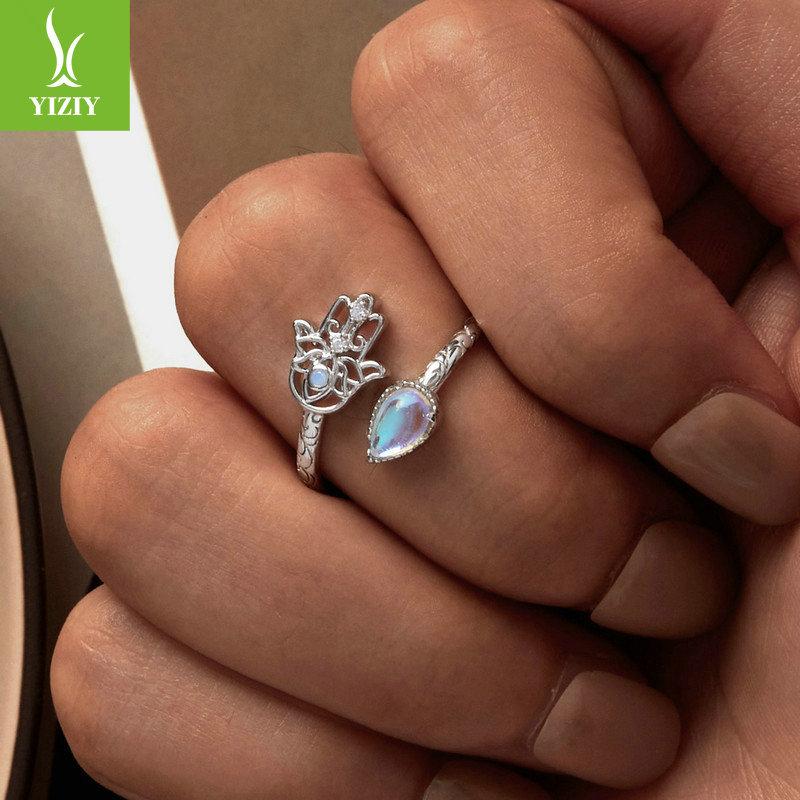 Pattern Fatima Lucky Hand Open Ring, Chao Opal S925 Sterling Silver Ring