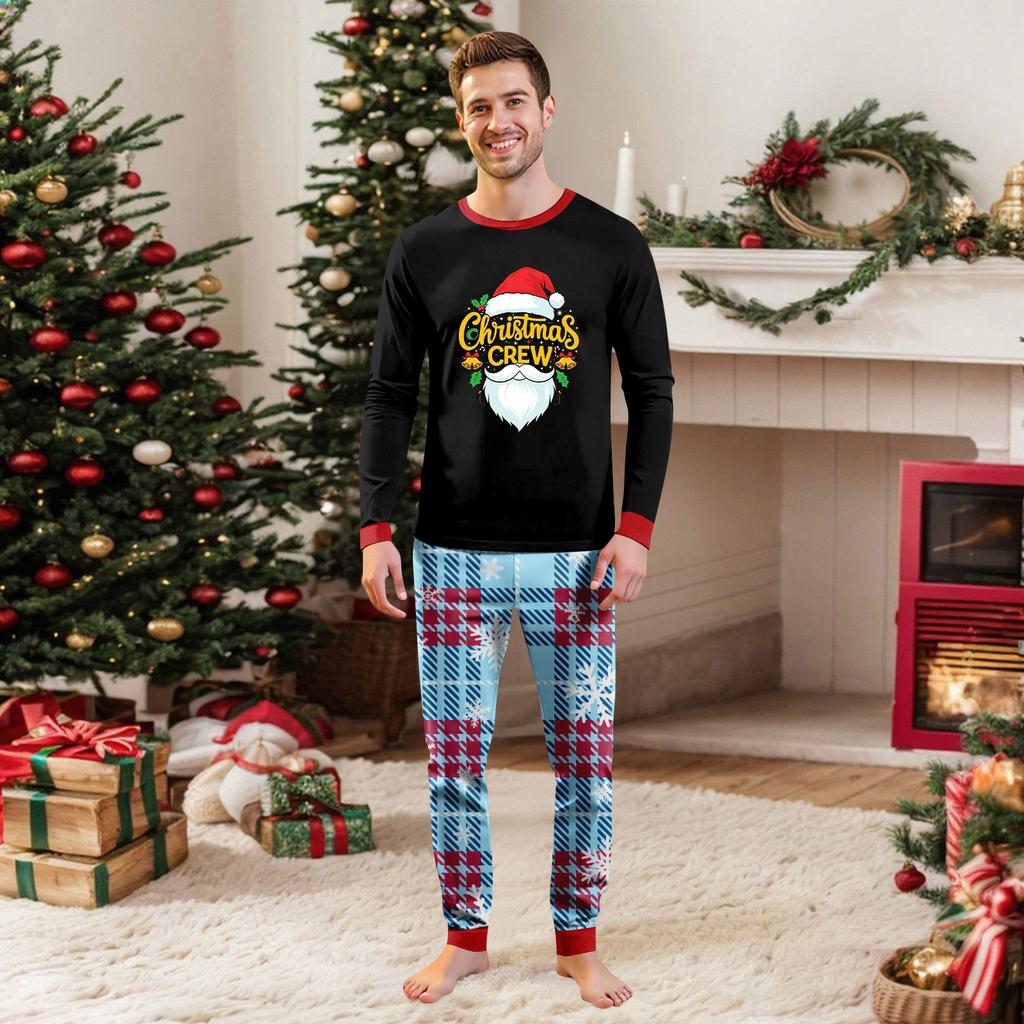 Christmas Print Crewneck Top and Plaid Pants Set, 2 Piece Holiday Outfit