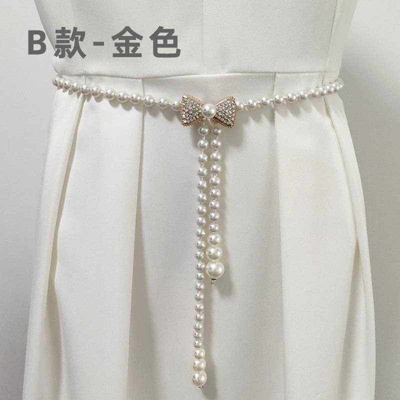 Pearl Waist Chain Ladies Belt Dress Decorative Rhinestones Beaded Waist Seal Elegant Women