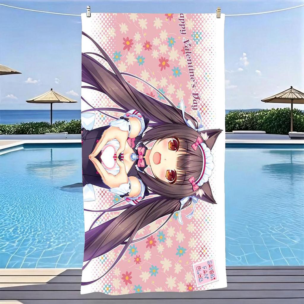 Galgame Anime Nekopara Beach Towel Soft Skin Friendly High Water Absorption Quick Dry Gym Sports Towel Stylish Beach Accessories